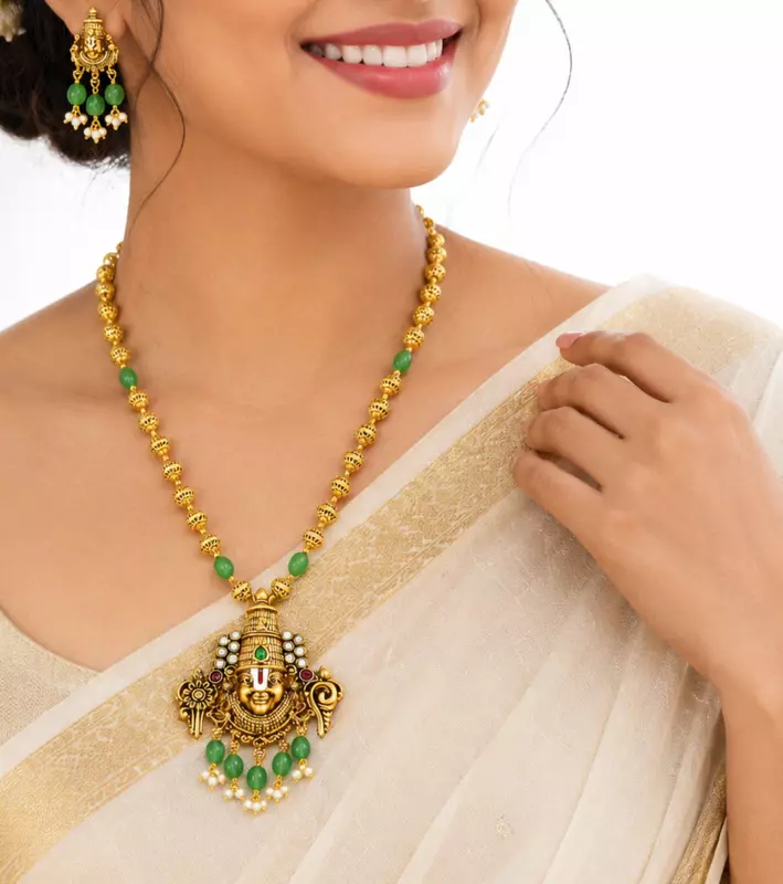 Traditional Gold Plated Tirupati Balaji Haram with earring