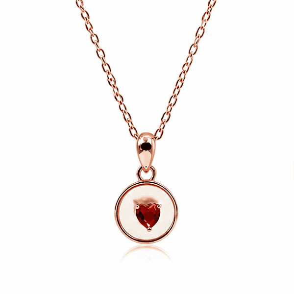 92.50 rose gold red heart stone pendent with chain - 18