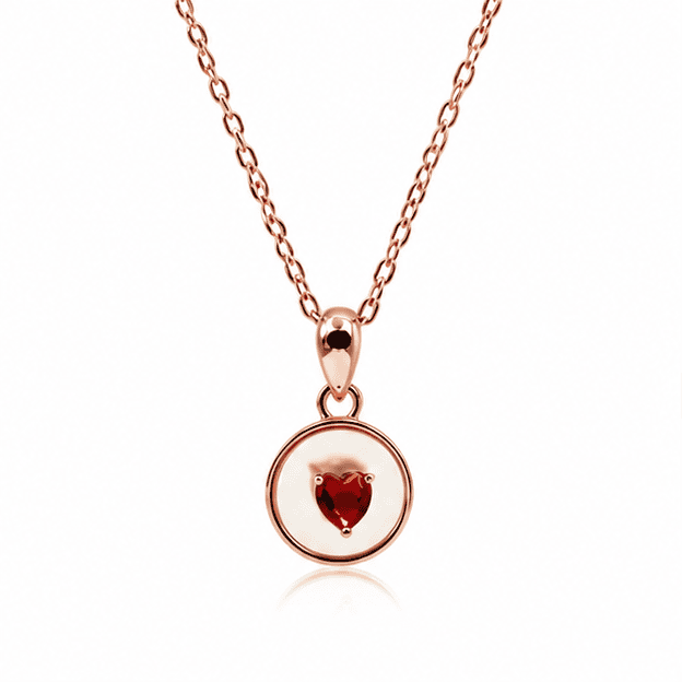 92.50 rose gold red heart stone pendent with chain - 18