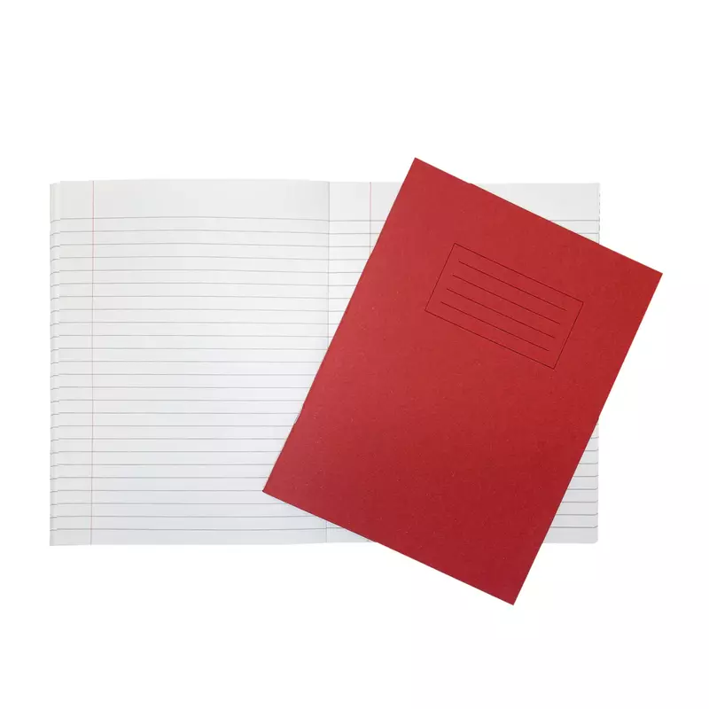 Janrax 9x7"" Red 80 Page Feint Ruled with Margin Exercise Book WF Paper with 225gsm Manilla Cover