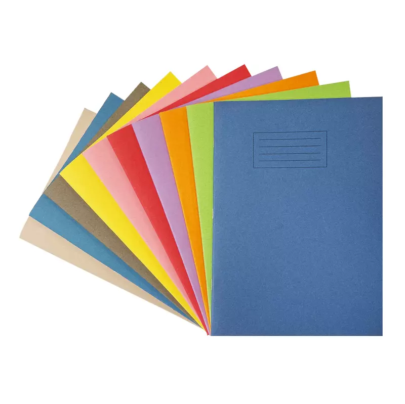 Pack of 10 Janrax A4 Assorted 80 Page Feint Ruled with Margin Exercise Books WF Paper with 225gsm Manilla Cover