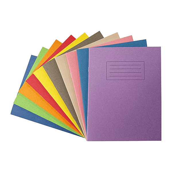 Pack of 10 Janrax 9x7"" Assorted 80 Page Feint Ruled with Margin Exercise Books WF Paper with 225gsm Manilla Cover