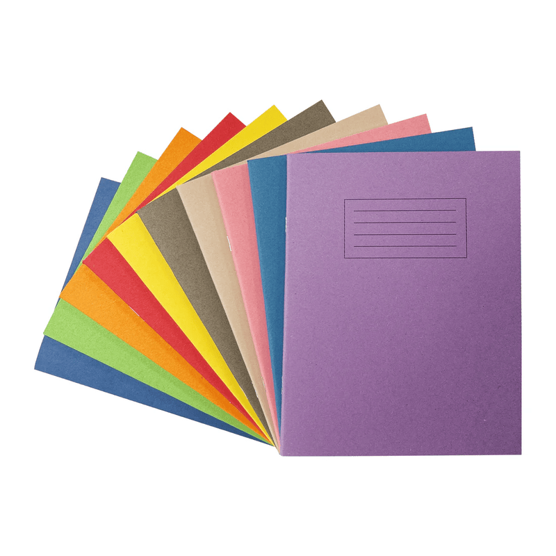 Pack of 10 Janrax 9x7"" Assorted 80 Page Feint Ruled with Margin Exercise Books WF Paper with 225gsm Manilla Cover