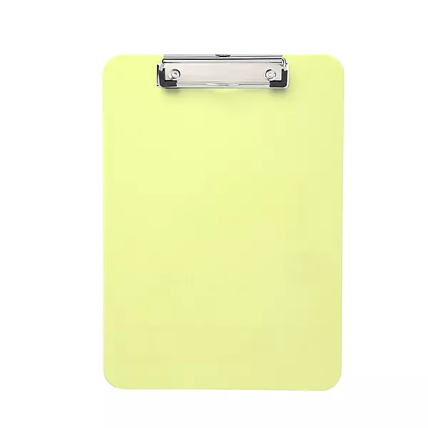 A4 Pastel Yellow Plastic Clipboard with Metal Clip and Round Corner