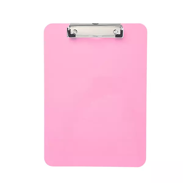A4 Pastel Pink Plastic Clipboard with Metal Clip and Round Corner