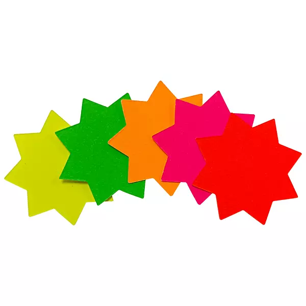 Pack of 100 Assorted Coloured Neon Fluorescent Stars 42mm
