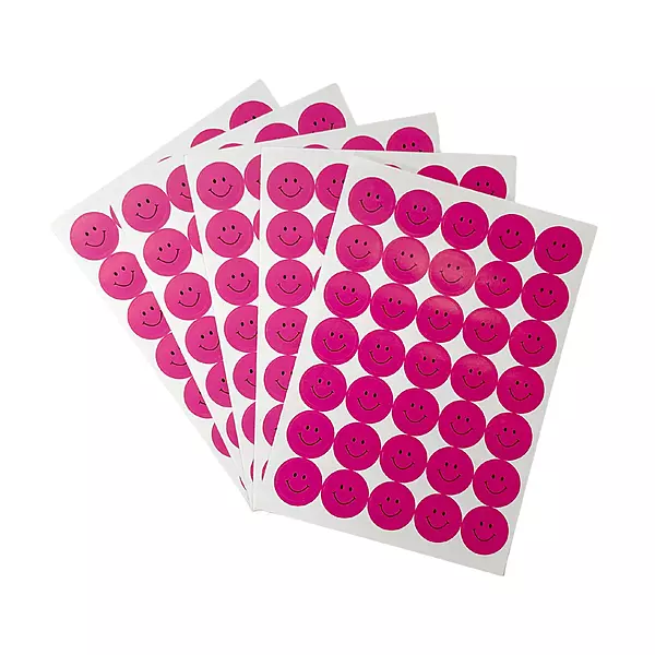 Pack of 420 Pink Smile Faces 24mm Self-Adhesive Labels