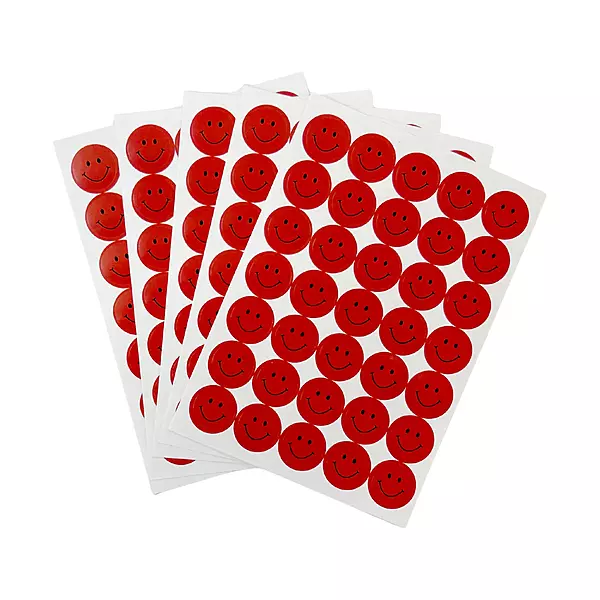 Pack of 420 Red Smile Face 24mm Self-Adhesive Labels