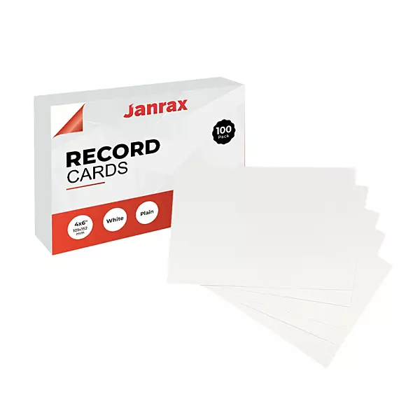 Pack of 100 White Plain 6x4" Record Cards â€“ Blank Study Index Cards for Notes, Revision