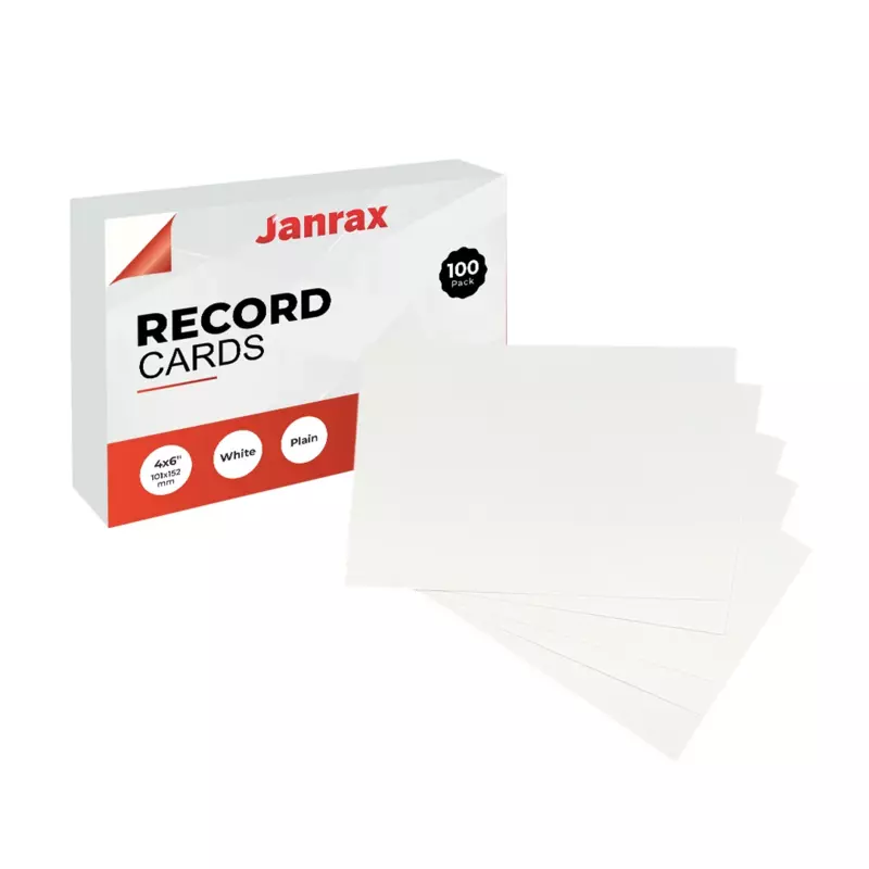 Pack of 100 White Plain 6x4" Record Cards â€“ Blank Study Index Cards for Notes, Revision