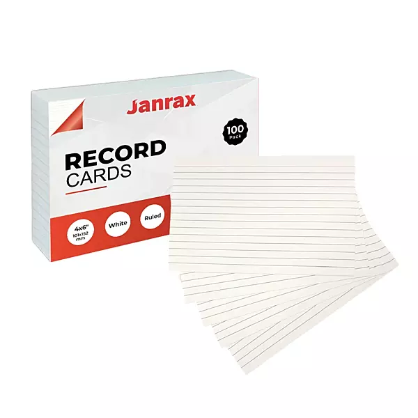 Pack of 100 White Ruled 6x4" Record Cards â€“ Lined Study Index Cards for Notes, Revision