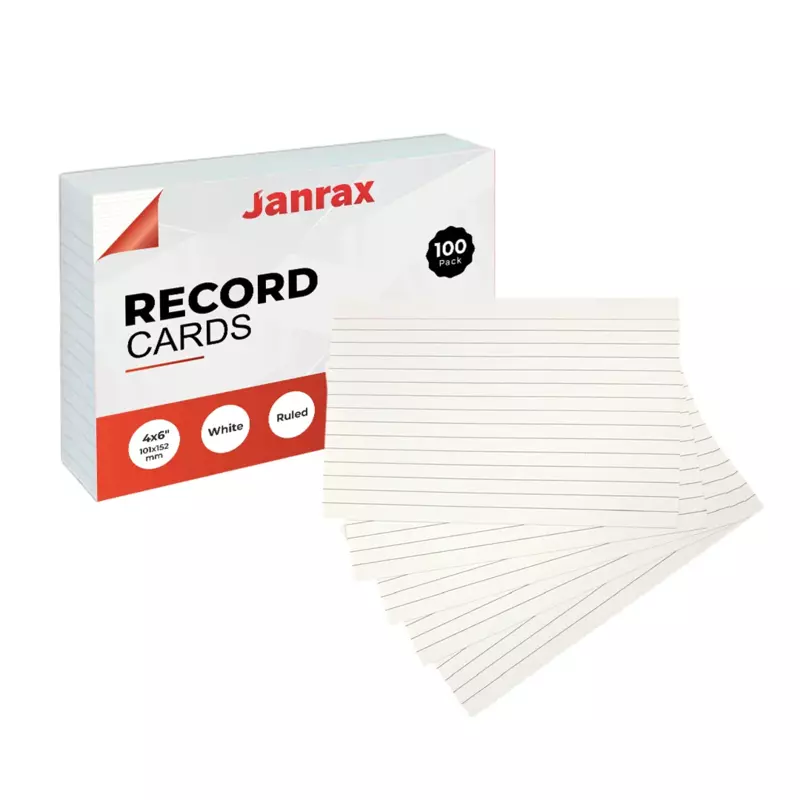 Pack of 100 White Ruled 6x4" Record Cards â€“ Lined Study Index Cards for Notes, Revision