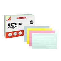 Pack of 100 Assorted Colour Ruled 8x5" Record Cards â€“ Lined Study Index Cards for Notes, Revision