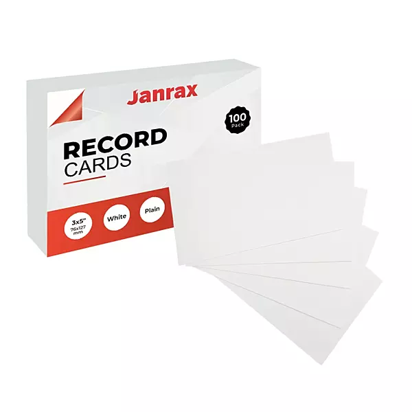 Pack of 100 White Plain 5x3" Record Cards â€“ Blank Study Index Cards for Notes, Revision