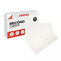 Pack of 100 White Ruled 5x3" Record Cards – Lined Study Index Cards for Notes, Revision