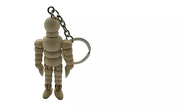 2.5"" Wooden Manikin Keyring - Movable Wood Limbs