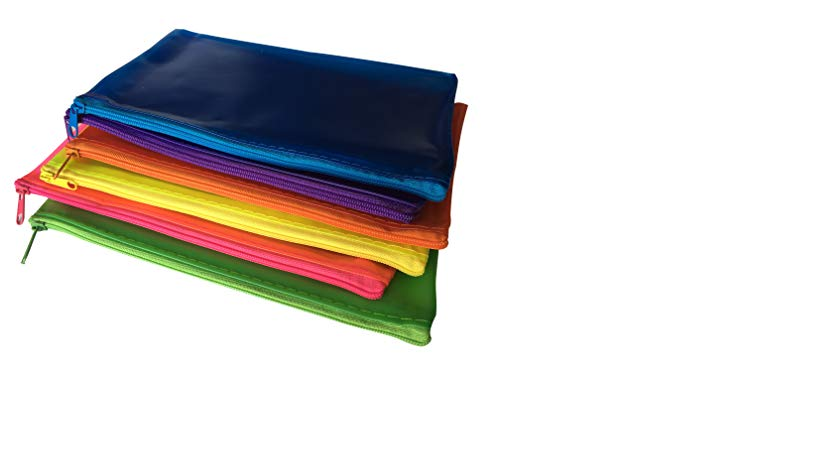 6 x Assorted Frosted Colour 8x5"" Pencil Cases - See Through Exam Clear Translucent