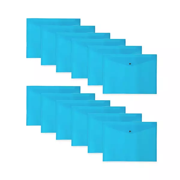 Pack of 12 Janrax A3 Blue Document Wallets - Button Stud Folder