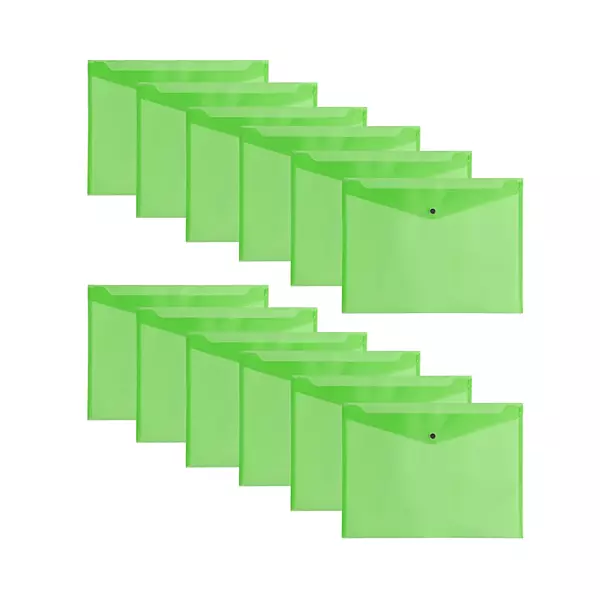 Pack of 12 Janrax A3 Green Document Wallets - Button Stud Folder