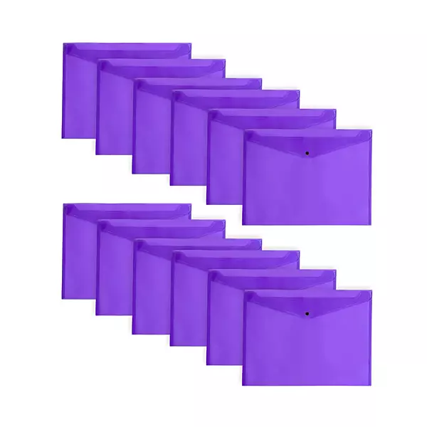 Pack of 12 Janrax A3 Purple Document Wallets - Button Stud Folder