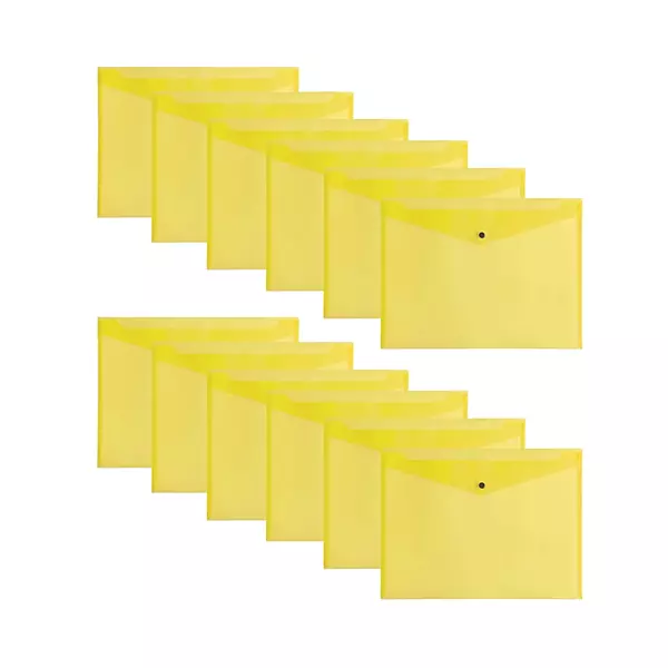 Pack of 12 Janrax A3 Yellow Document Wallets - Button Stud Folder