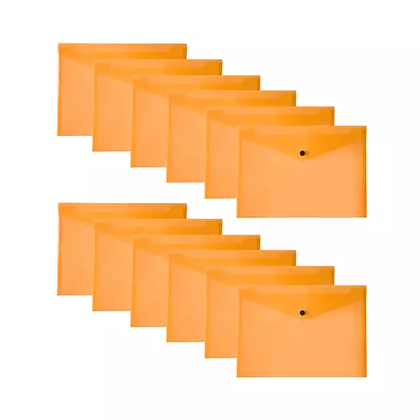 Pack of 12 Janrax A4 Orange Document Wallets - Button Stud Folder
