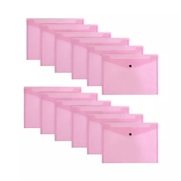 Pack of 12 Janrax A4 Pink Document Wallets - Button Stud Folder