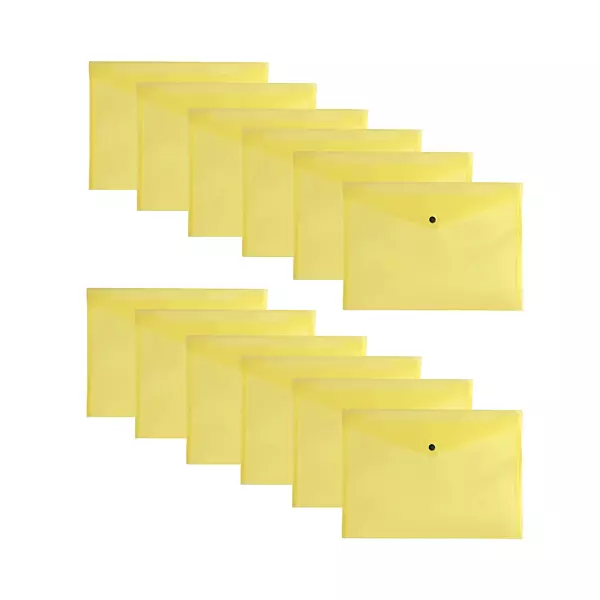 Pack of 12 Janrax A4 Yellow Document Wallets - Button Stud Folder