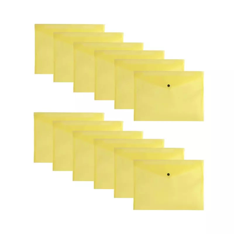 Pack of 12 Janrax A4 Yellow Document Wallets - Button Stud Folder
