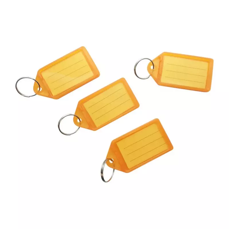 Pack of 50 Large Orange Identity Tag Key Rings - Sliding Fob Keyrings Coloured