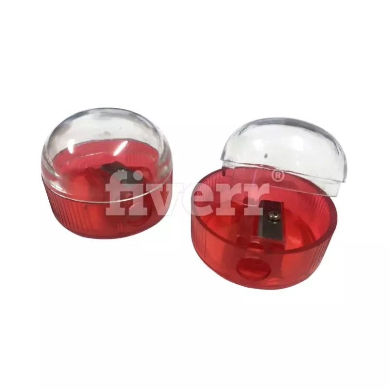 Pack of 12 Round Plastic Sharpeners With Cover Red