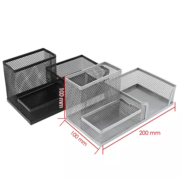Silver Mesh Desk Combination Stationery Holder - Metal Multi Desk Tidy