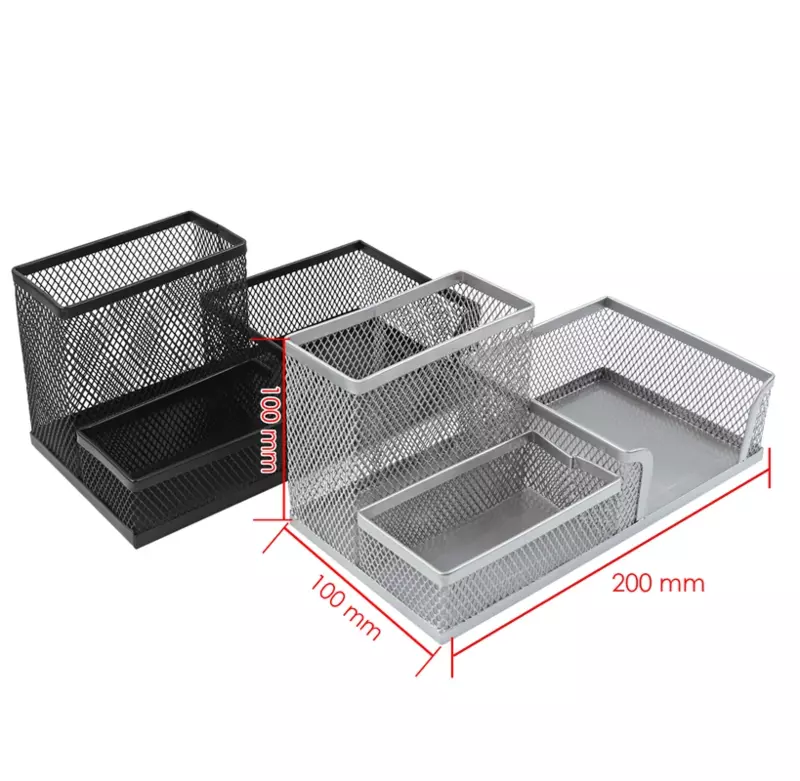 Silver Mesh Desk Combination Stationery Holder - Metal Multi Desk Tidy