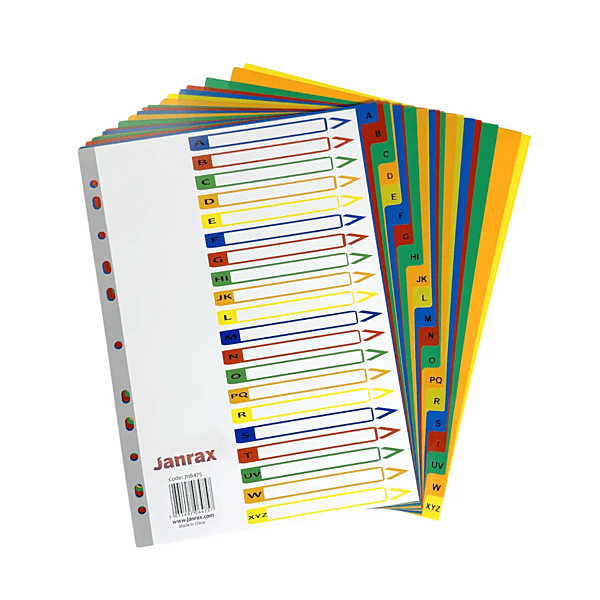 A4 A-Z 20 Part Polypropylene Dividers with Reinforced Index Cover
