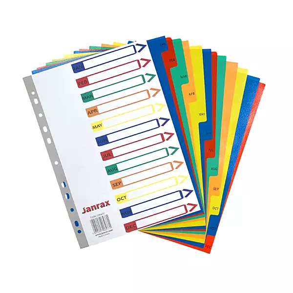 A4 Jan - Dec Month Polypropylene Dividers with Reinforced Index Cover