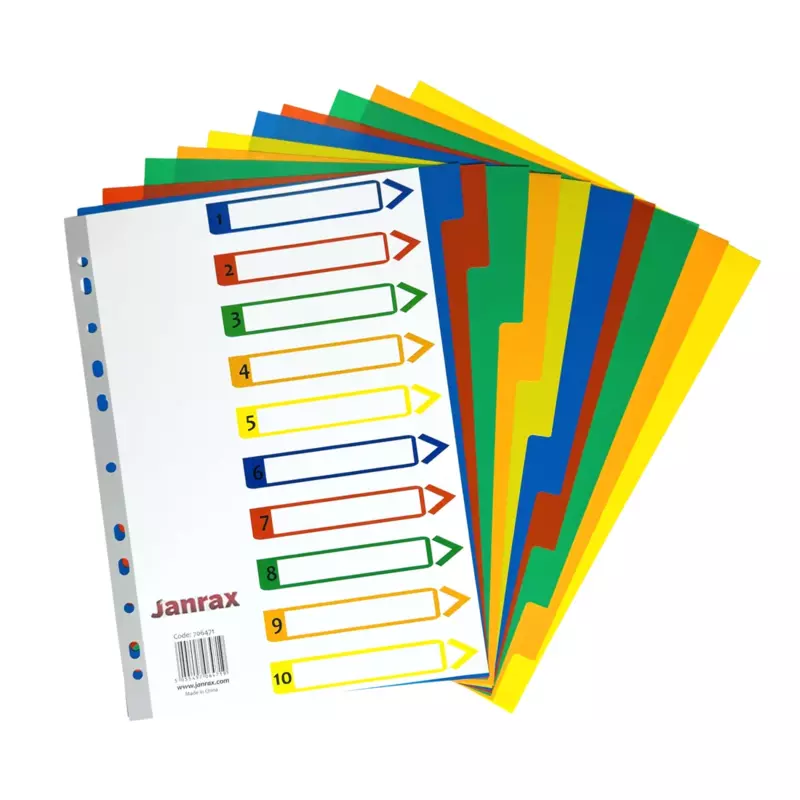 A4 10 Part Polypropylene Dividers with Reinforced Index Cover