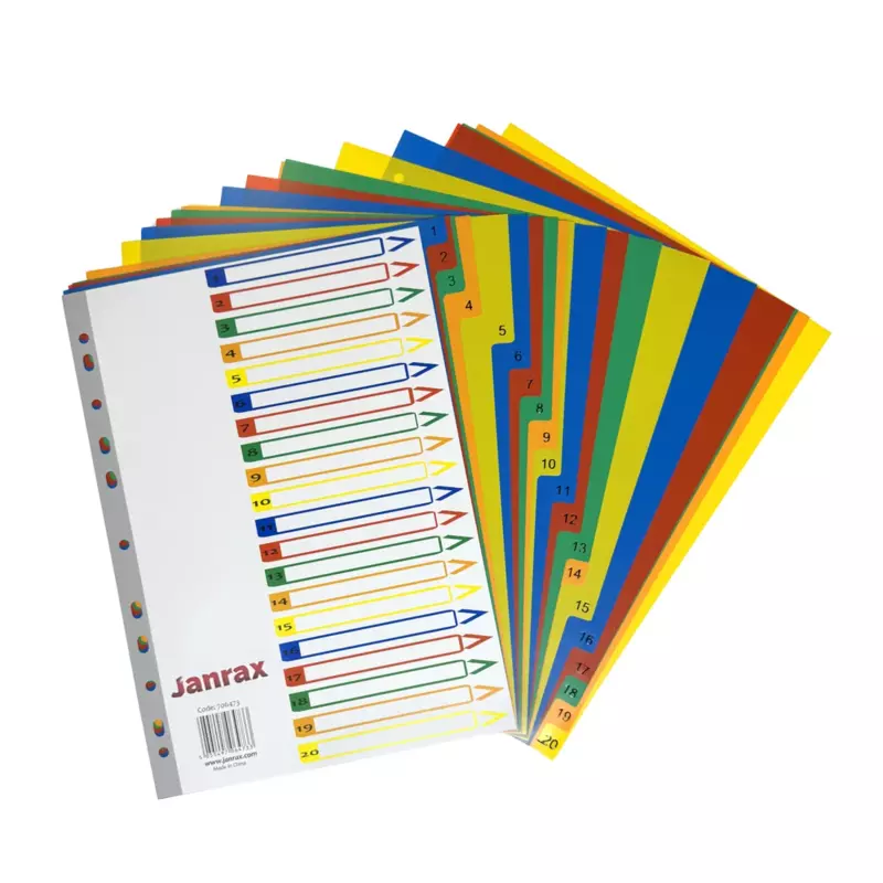 A4 20 Part Polypropylene Dividers with Reinforced Index Cover