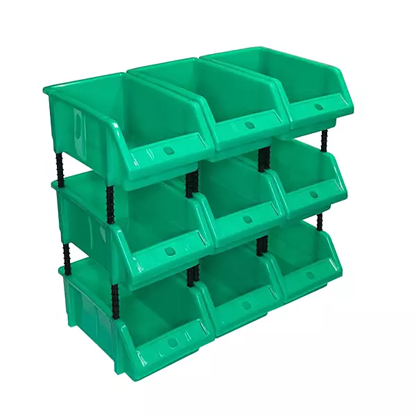 Stackable Green Storage Pick Bin with Riser Stands 245x158x108mm