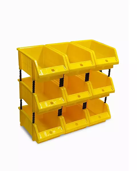 Stackable Yellow Storage Pick Bin with Riser Stands 245x158x108mm