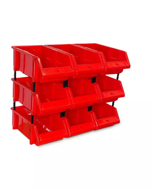 Stackable Red Storage Pick Bin with Riser Stands 325x210x130mm