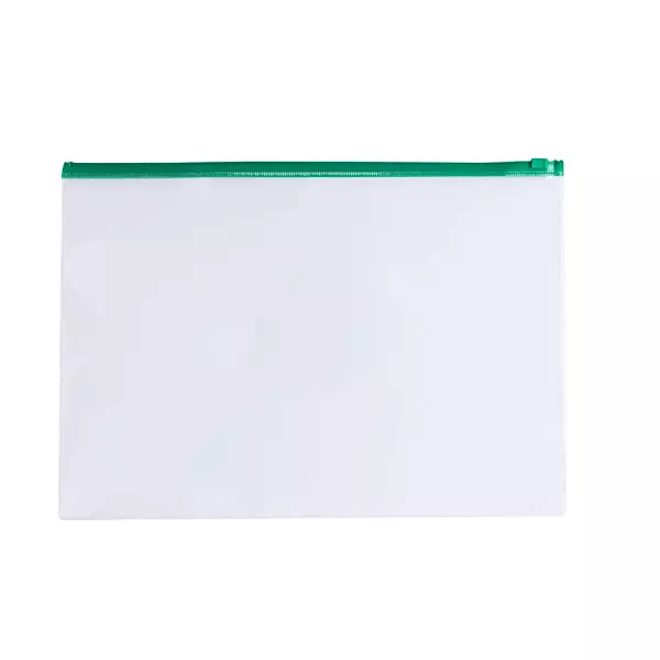 Pack of 12 A6 Clear Zippy Bags with Green Zip