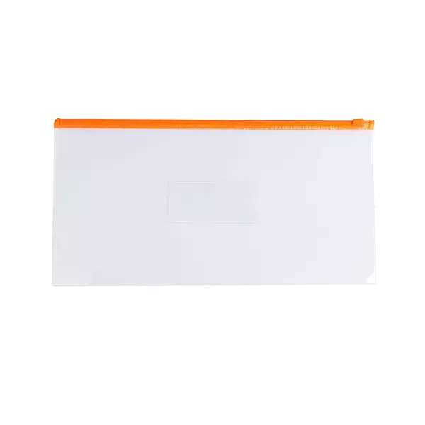 Pack of 12 DL Clear Zippy Bags with Orange Zip
