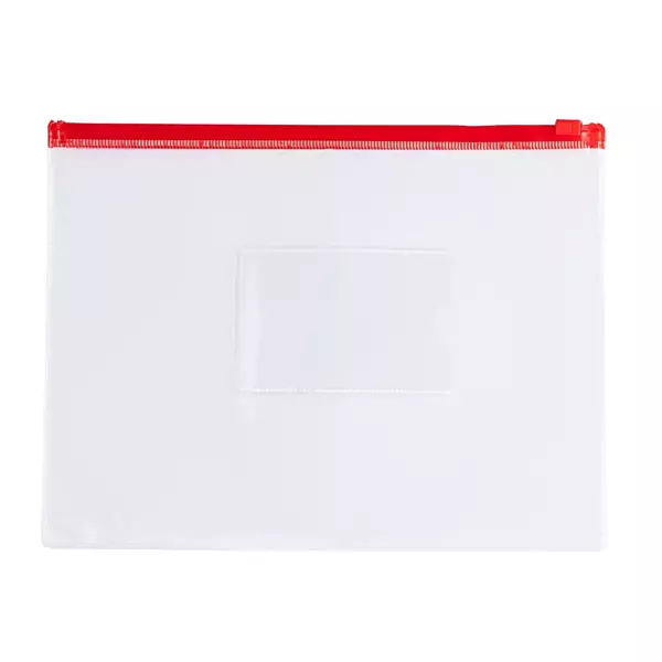 Pack of 12 A5 Clear Zippy Bags with Red Zip