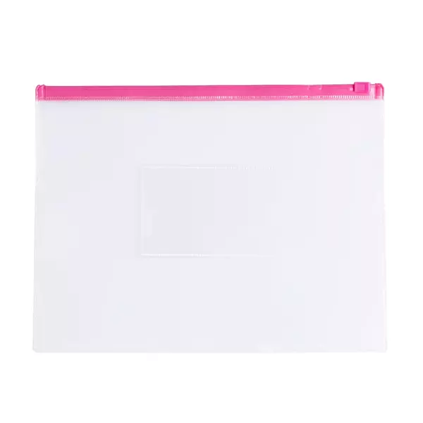 Pack of 12 A5 Clear Zippy Bags with Pink Zip
