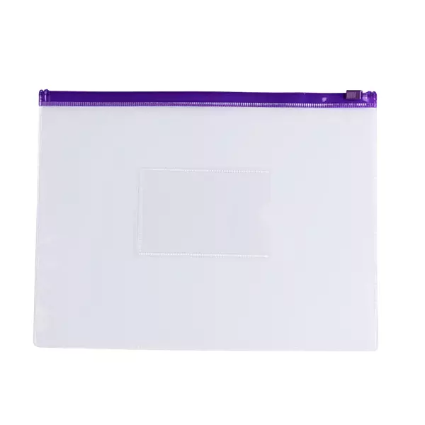 Pack of 12 A5 Clear Zippy Bags with Purple Zip