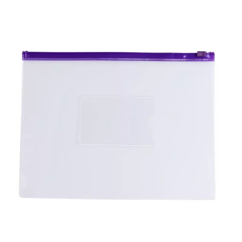 Pack of 12 A5 Clear Zippy Bags with Purple Zip