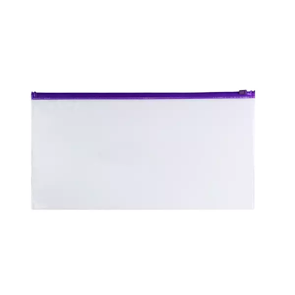 Pack of 12 DL Clear Zippy Bags with Purple Zip