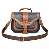 Cambridge Genuine Leather Medium Satchel Messenger Bag Green & Tan