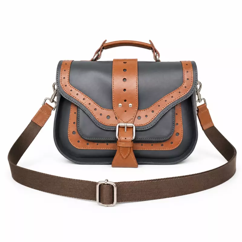 Cambridge Genuine Leather Medium Satchel Messenger Bag Green & Tan