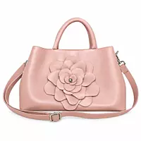 Camellia Floral Genuine Leather Satchel Handbag Blush Pink